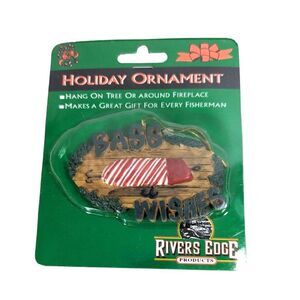 Rivers Edge Bass Wishes Ceramic Christmas Holiday Ornament Red White Fishing
